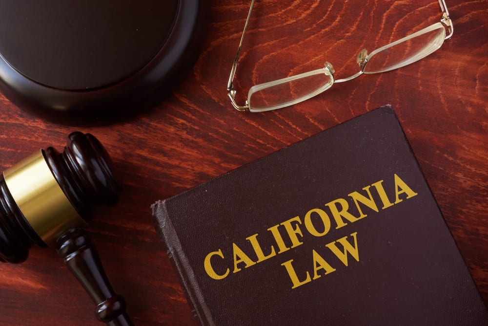 California law book with gavel at attorney's office